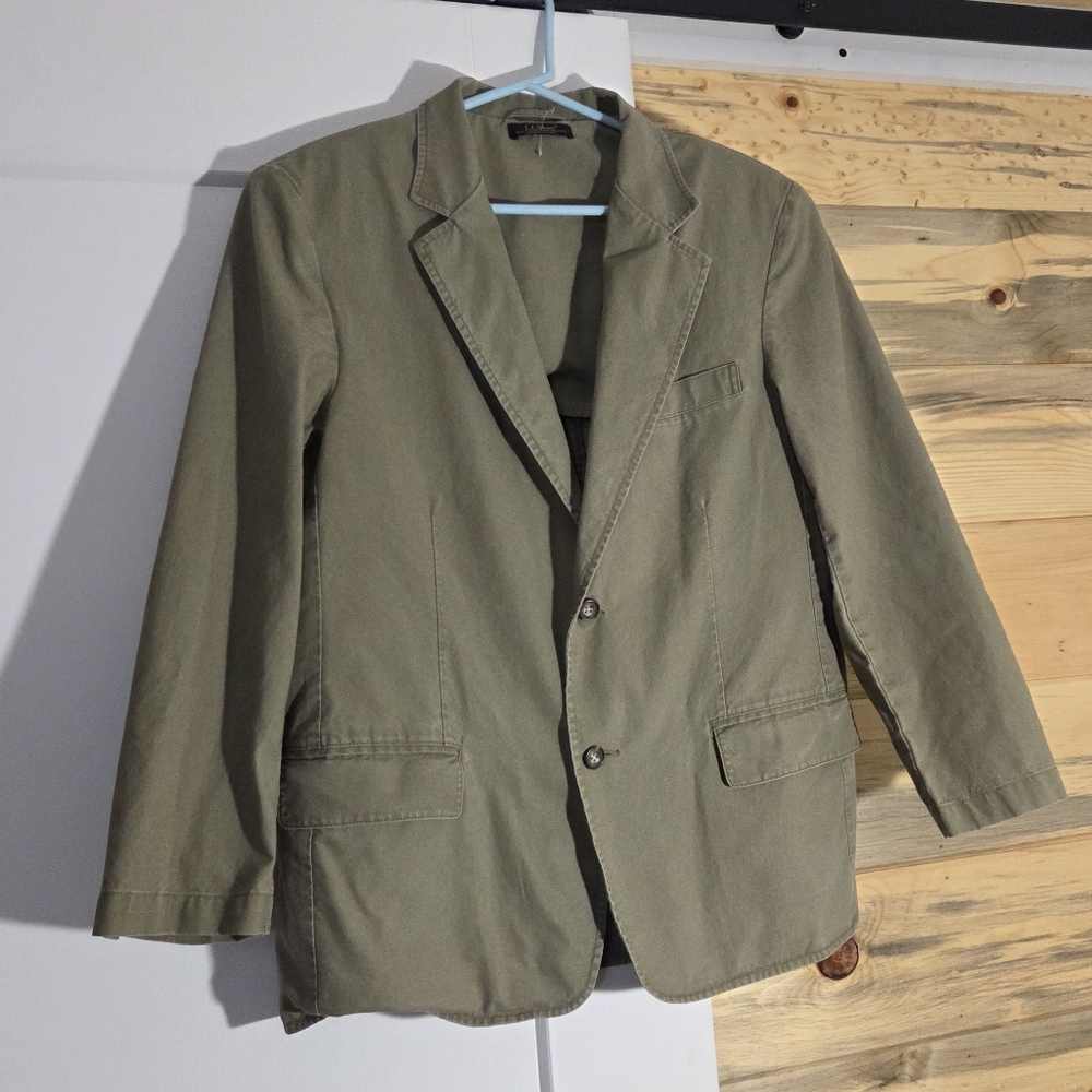 Vintage LL Bean Cotton Sage Green Khaki Tailored Blazer Coat Mens size 40 Short - Picture 2 of 9